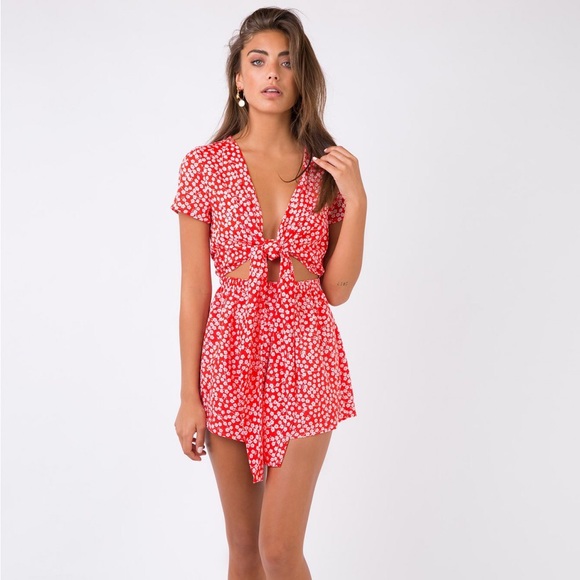 Princess Polly Pants - VIRGO TIE FRONT PLAYSUIT